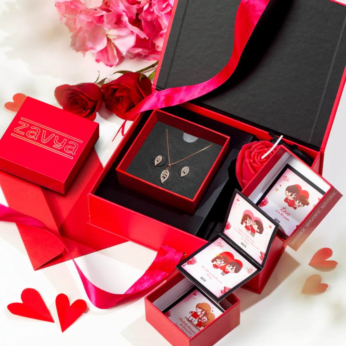 Graceful Love: Simplicity Leaf Rose Gold 925 Silver Jewelry Set Gift Hamper