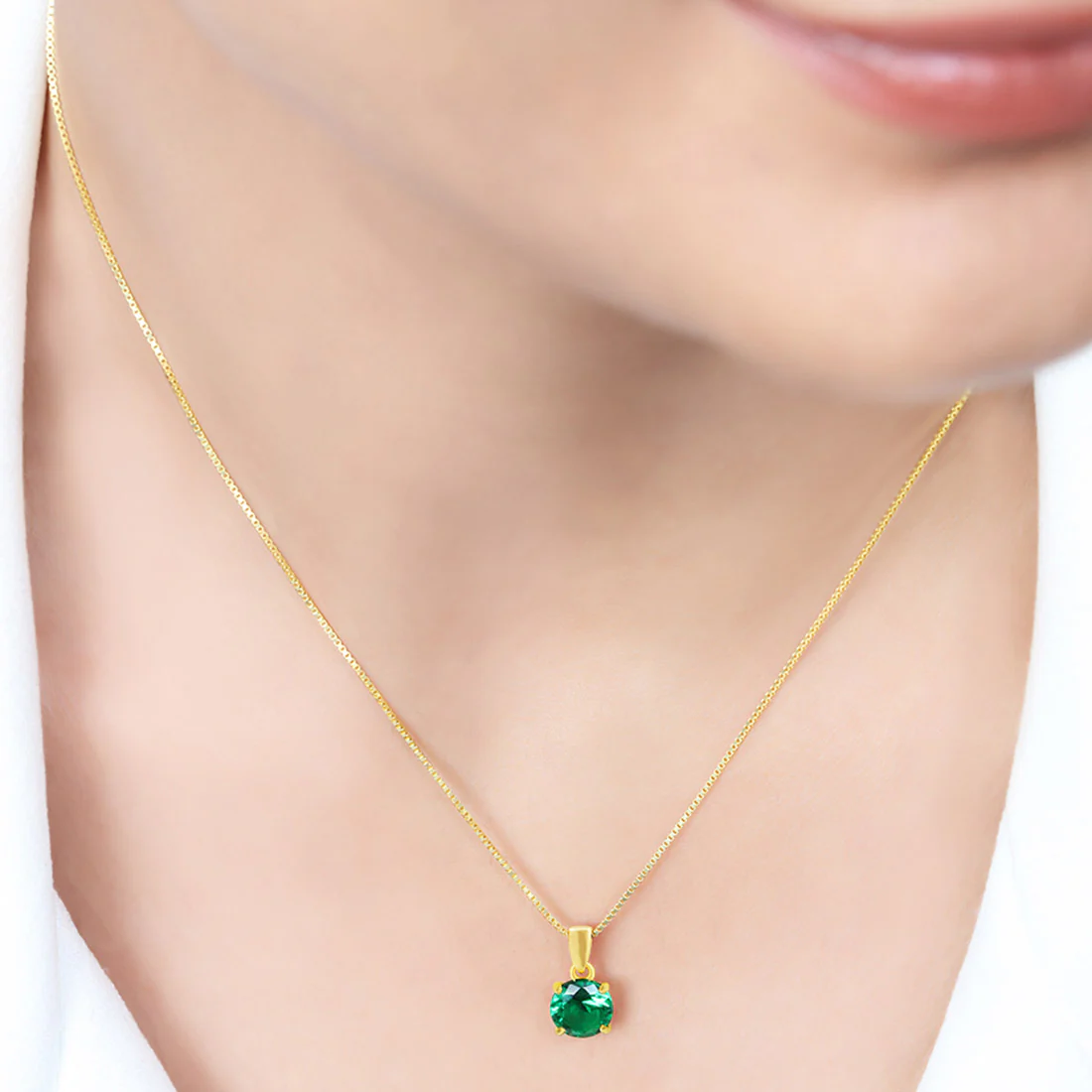 Green Solitaire Gold Plated 925 Sterling Silver Pendant with Chain - Image 2
