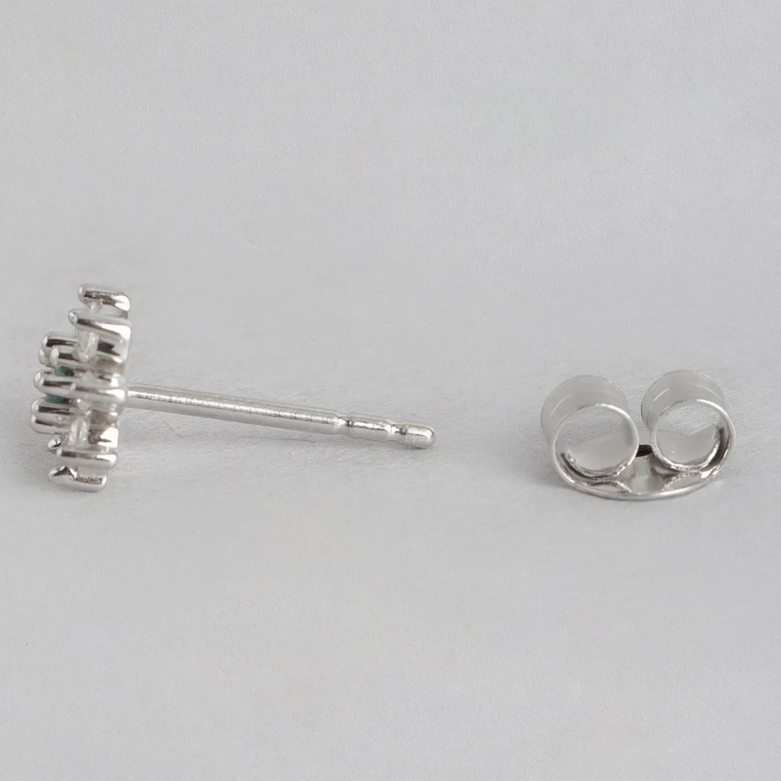 Green Stone CZ Star Rhodium Plated 925 Sterling Silver Studs - Image 6