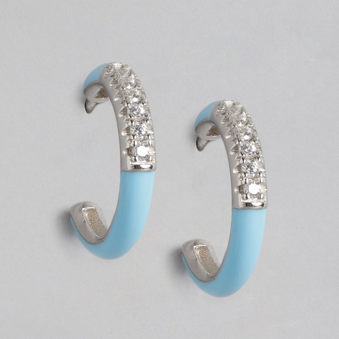 Half Hoop Blue Rhodium Plated 925 Sterling Silver Earrings - Image 3