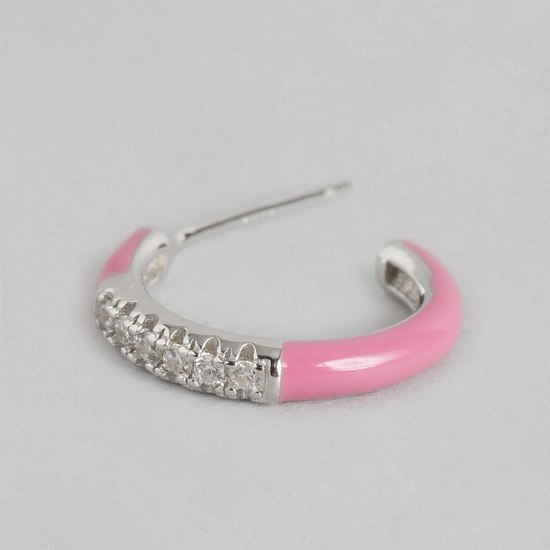 Half Hoop Pink Rhodium Plated 925 Sterling Silver Earrings - Image 4