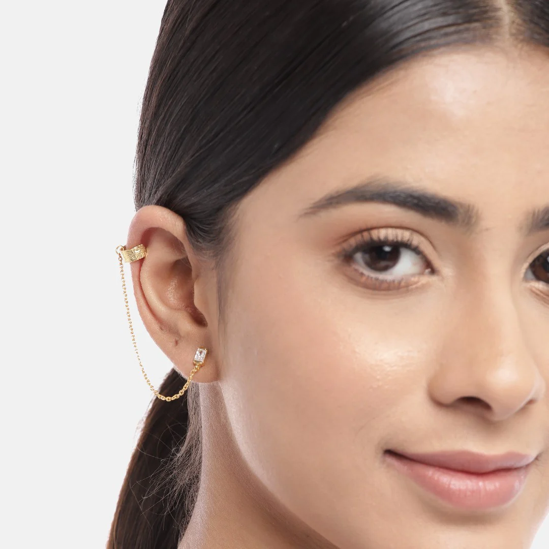 Hanging CZ Gold Plated 925 Sterling Silver Two Way Earrings - Image 4