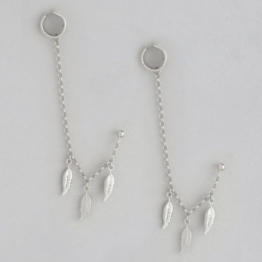 Hanging Leaf Rhodium Plated 925 Sterling Silver Earrings - Image 4