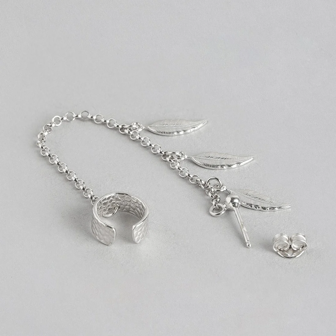 Hanging Leaf Rhodium Plated 925 Sterling Silver Earrings - Image 5