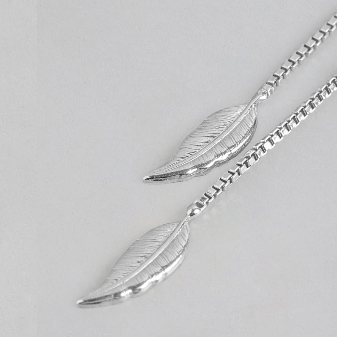 Hanging Leaf Rhodium Plated 925 Sterling Silver Studs - Image 4