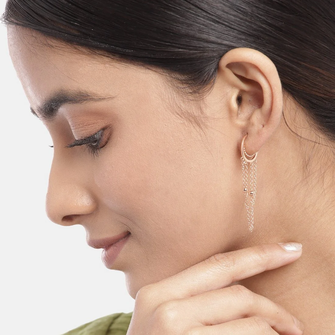 Hanging Rose Gold Plated 925 Sterling Silver Stud Earrings - Image 3