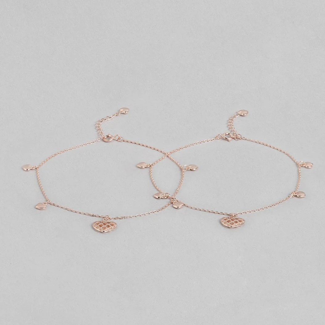 Heart Charm Rose Gold Plated 925 Sterling Silver Anklet - Image 6