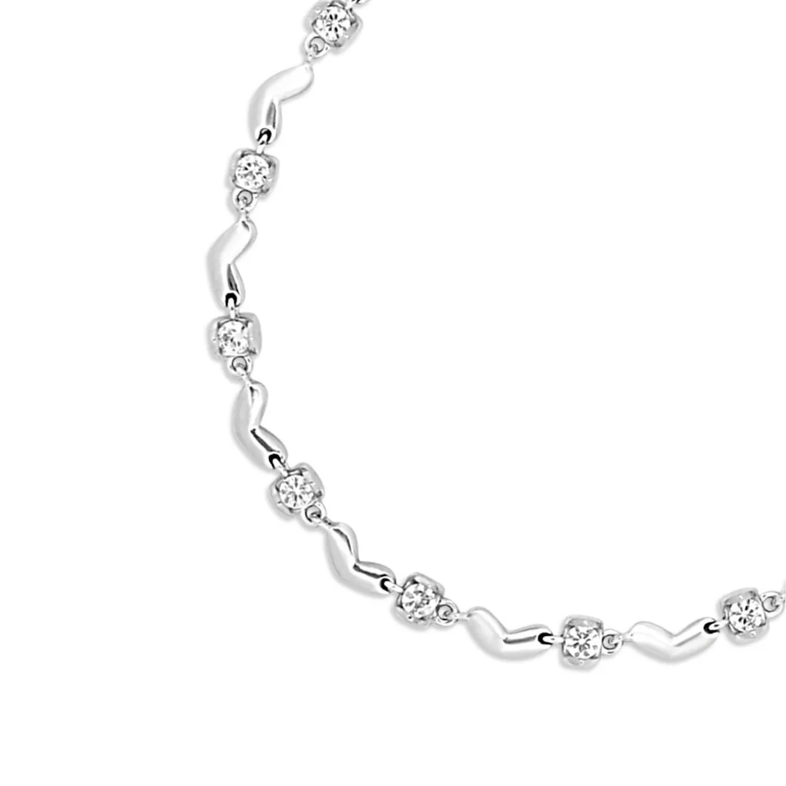 Heart CZ Rhodium Plated 925 Sterling Silver Anklet - Image 5