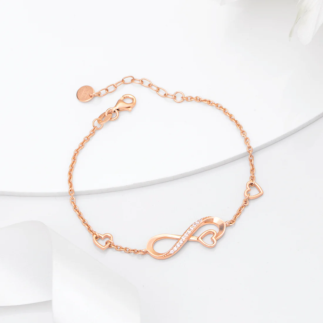 Heart & Infinity Rose Gold Plated 925 Sterling Silver Bracelet