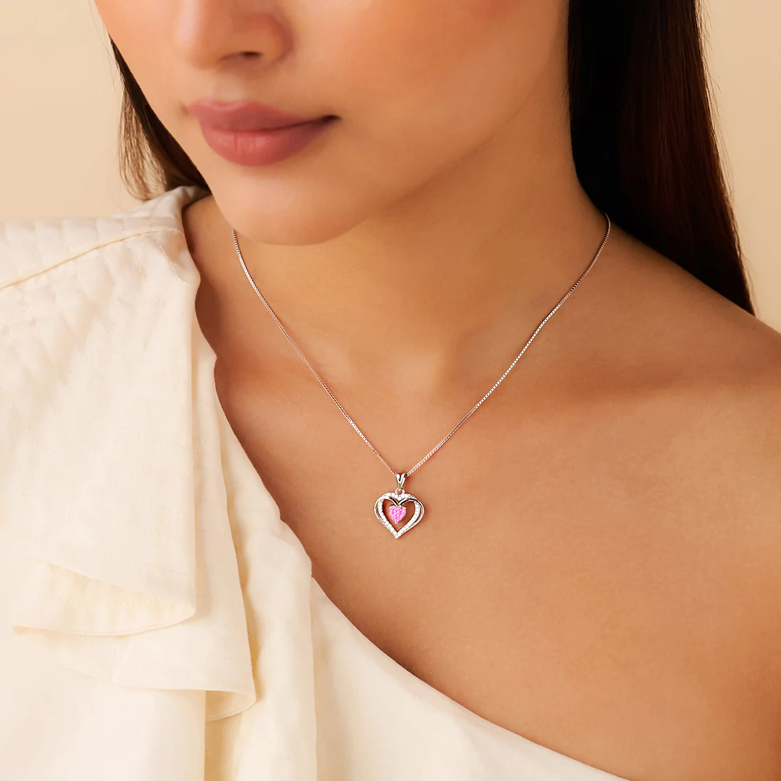 Love's Safe Pink Haven Rhodium Plated Necklace - Image 3