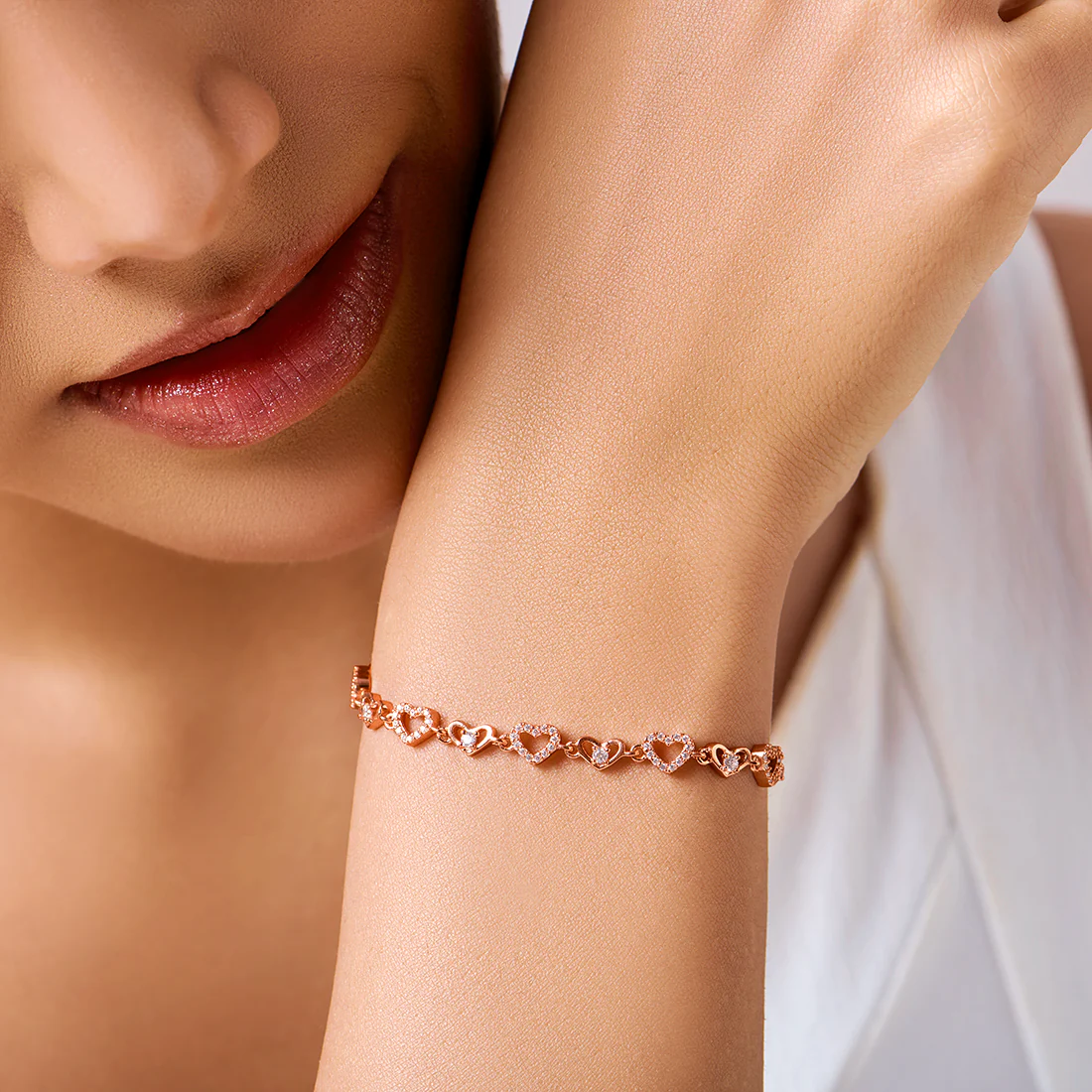 Heartfelt Affection Rose Gold Plated 925 Sterling Silver Heart Bracelet - Image 4