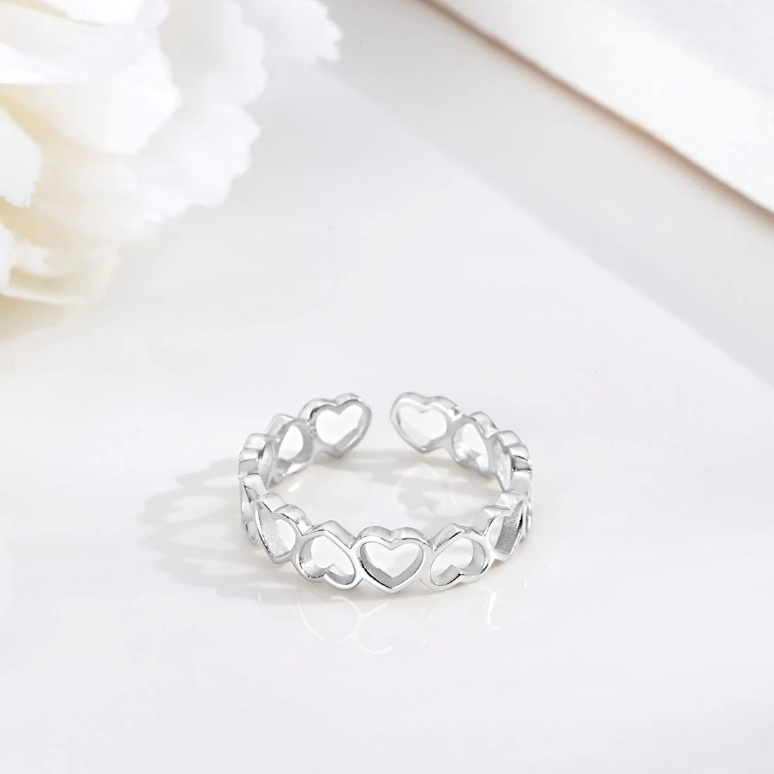 Heartfelt Elegance Rhodium Plated 925 Sterling Silver Female Ring - Image 2