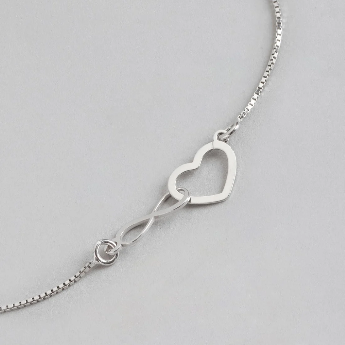 Heartfelt Infinity Rhodium-Plated Box Chain Adjustable Bracelet - Image 5