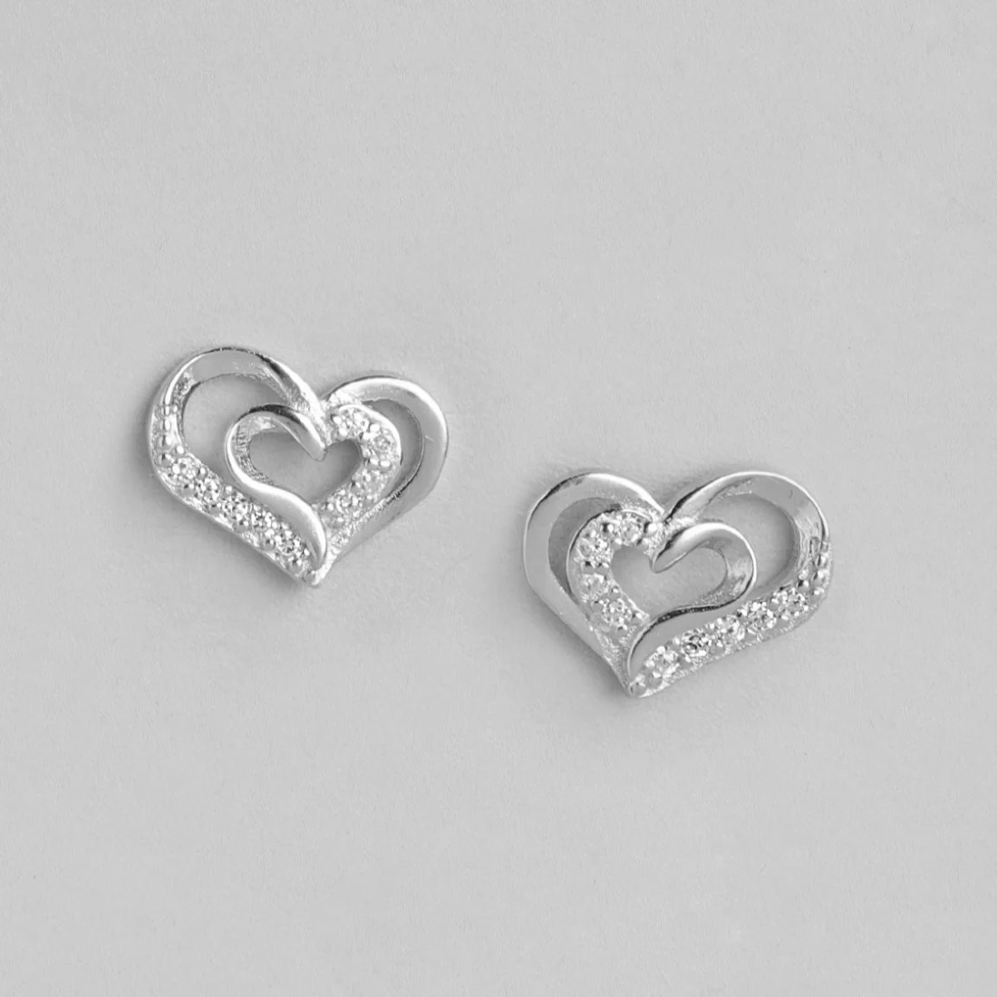 Heartfelt Radiance Rhodium Plated 925 Sterling Silver Heart Earrings - Image 3