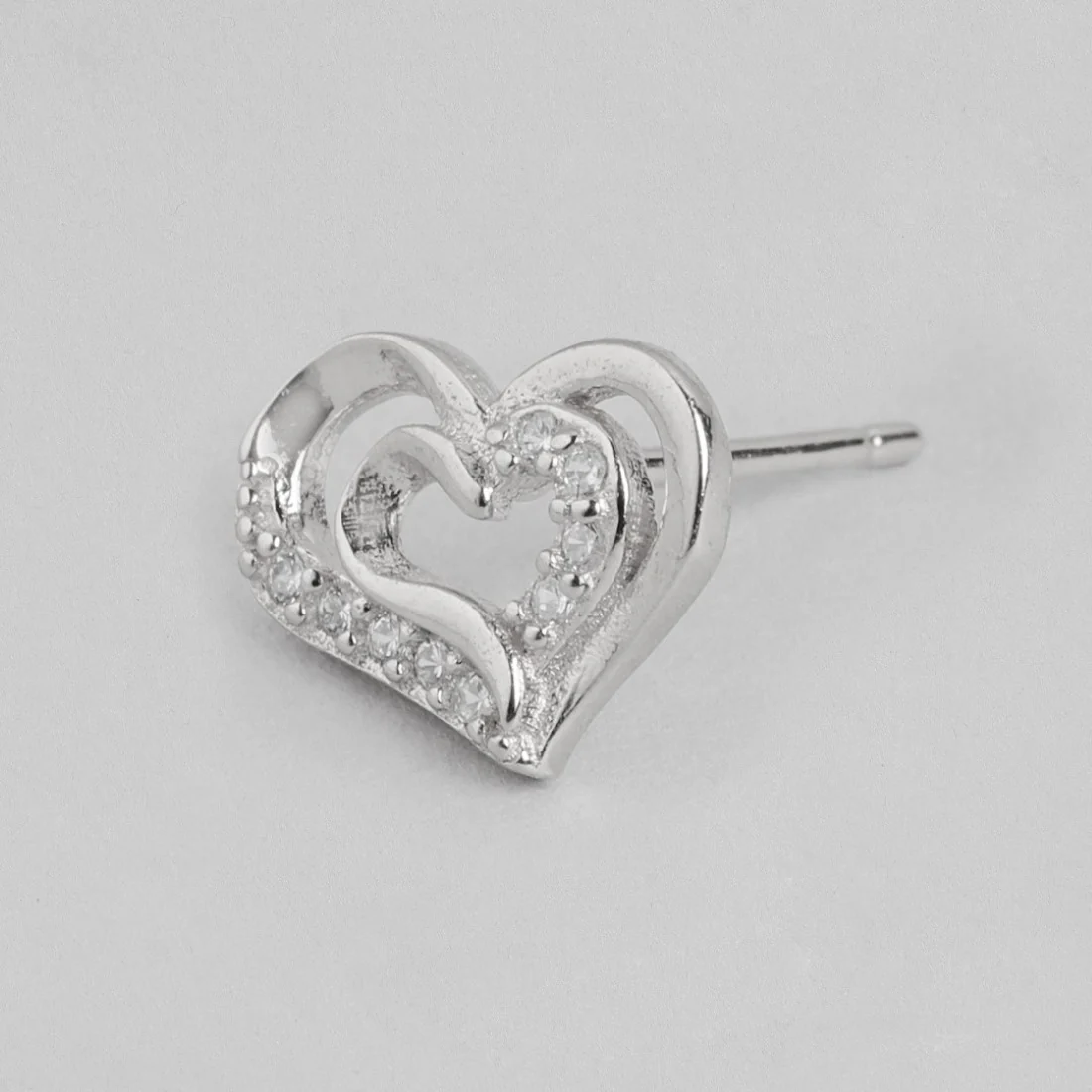Heartfelt Radiance Rhodium Plated 925 Sterling Silver Heart Earrings - Image 4