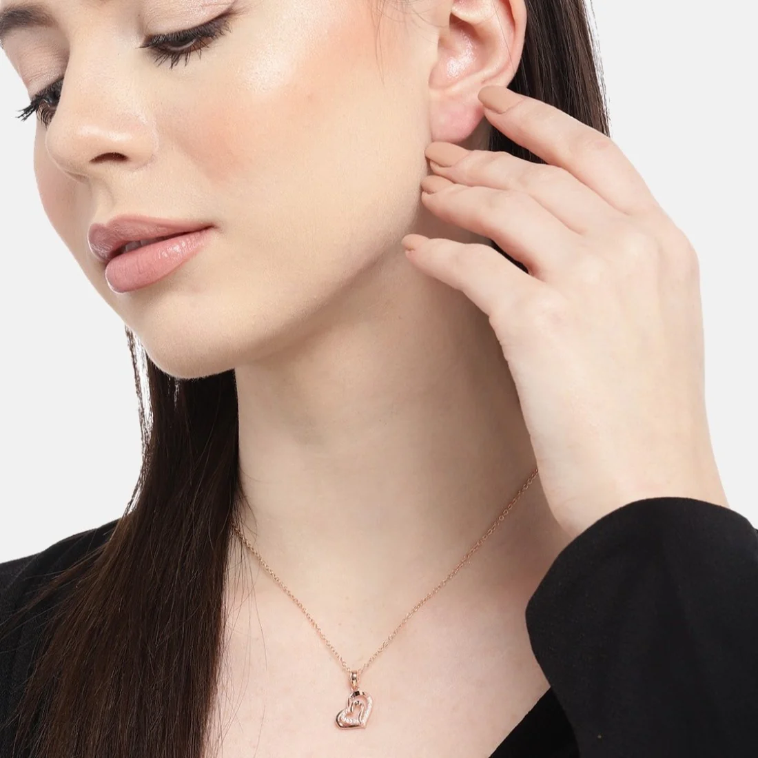 Heartfelt Radiance CZ Rose Gold-Plated 925 Sterling Silver Pendant with Chain - Image 3