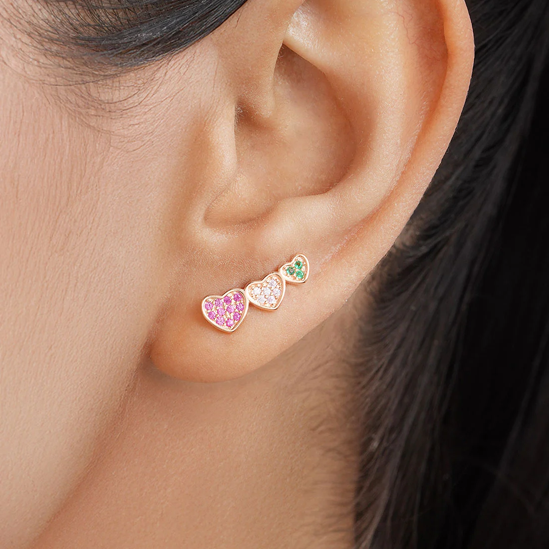 Heartfelt Trio Rose Gold Plated 925 Sterling Silver Earrings - Image 3