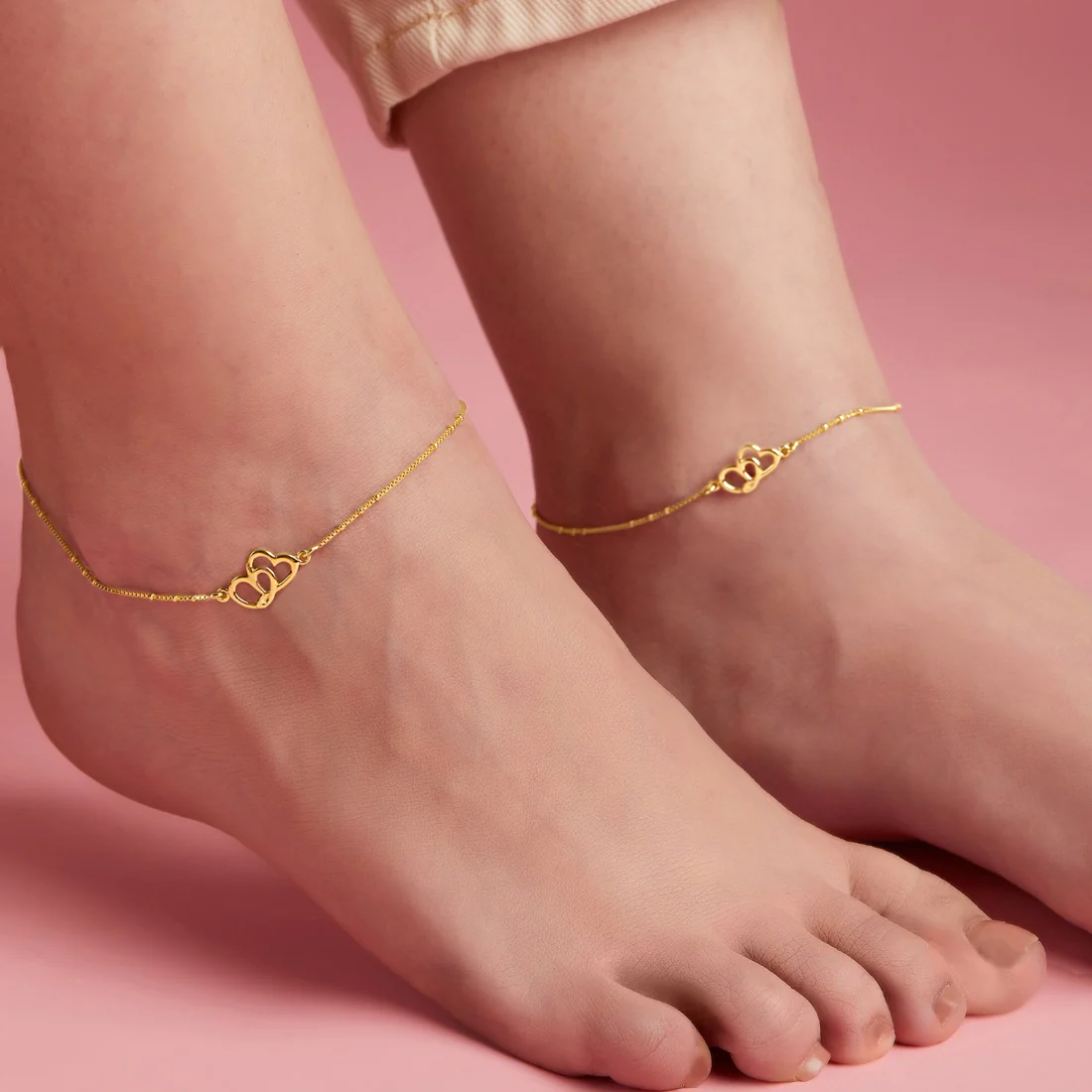 Hearts in Harmony Gold-Plated 925 Sterling Silver Dual Hearts Anklet - Image 3