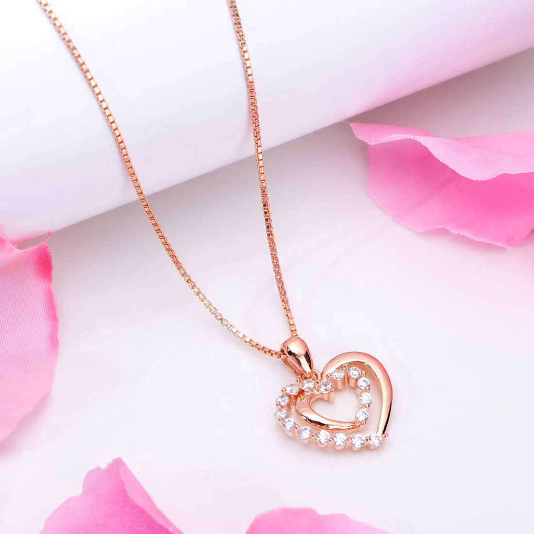 Heart's Radiance 925 Sterling Silver Rose Gold-Plated Pendant with Chain