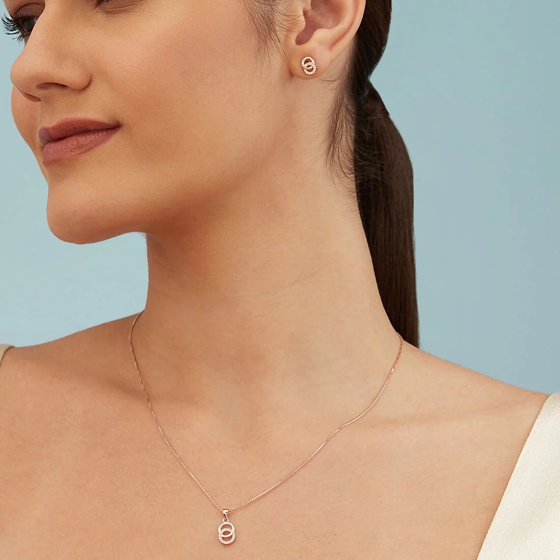 Duality in Rose Gold 925 Sterling Silver Jewelry Set with Twin Circles - Image 4