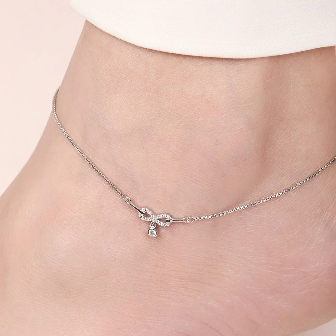 Infinite Glamour Rhodium-Plated 925 Sterling Silver Anklet - Image 2