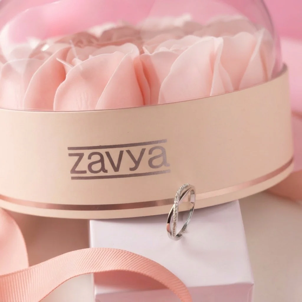 Zavya Eternal Bloom x Infinite Sparkle Rhodium Plated Ring (Adjustable) - Image 2