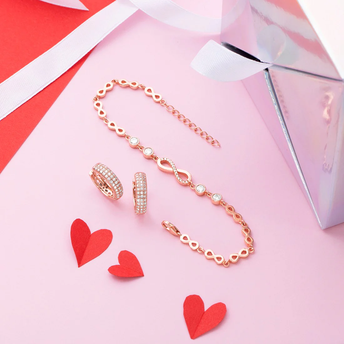 Infinite Sparkle CZ 925 Silver Jewelry Set - Valentines Edition With Gift Box