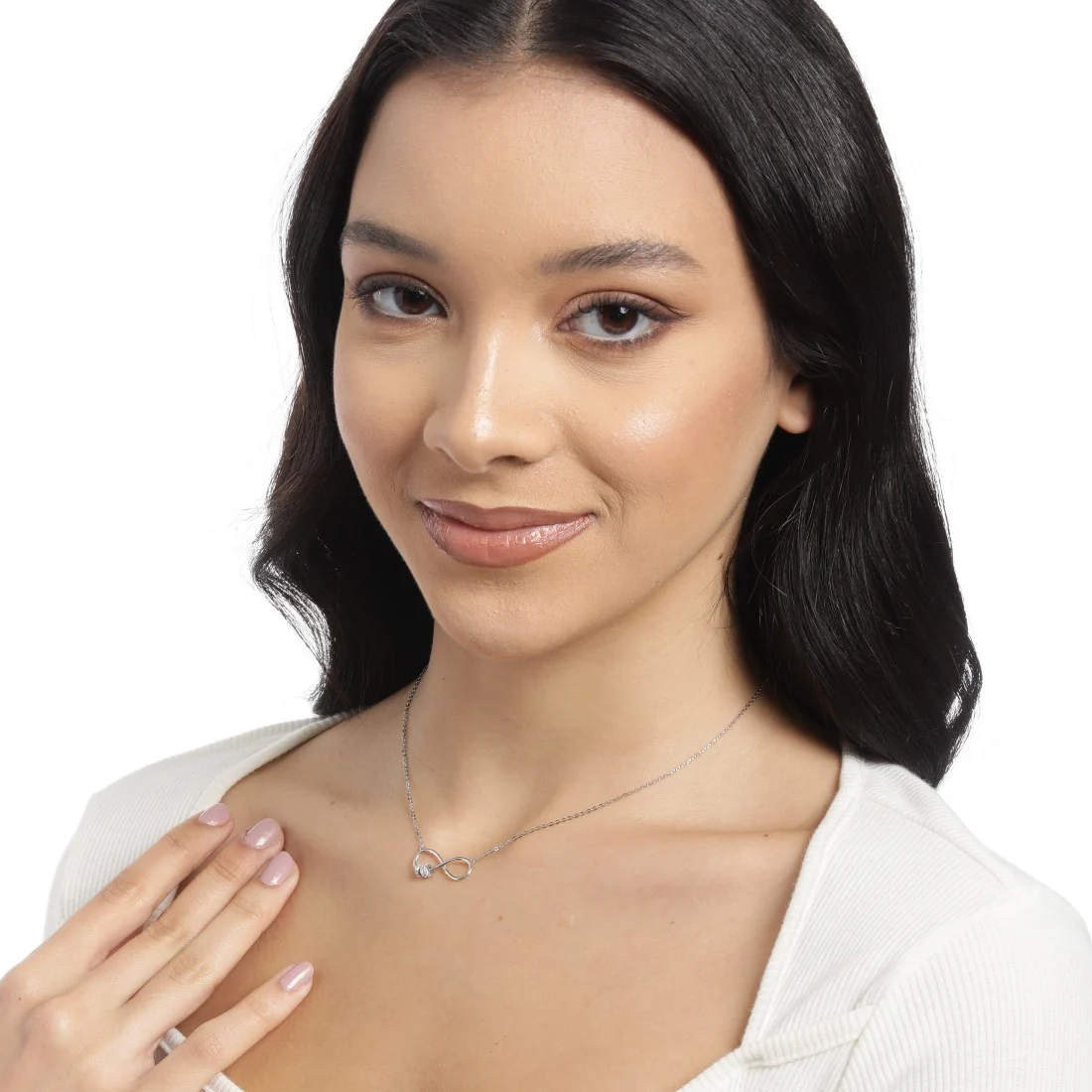Infinite Sparkle Elegance Rhodium-Plated 925 Sterling Silver Necklace - Image 2