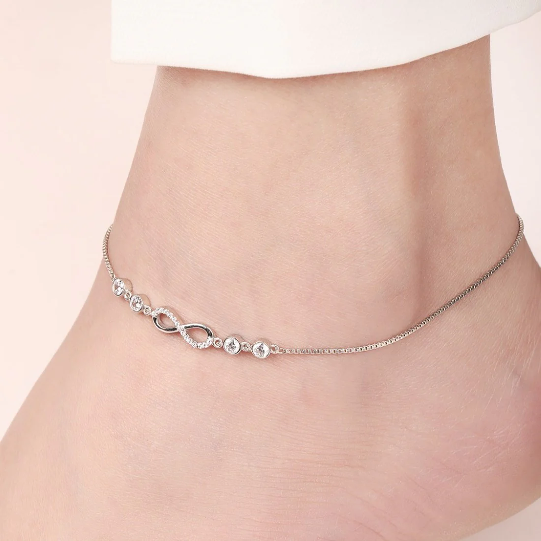 Infinite Sparkle Rhodium-Plated 925 Sterling Silver Anklet - Image 2