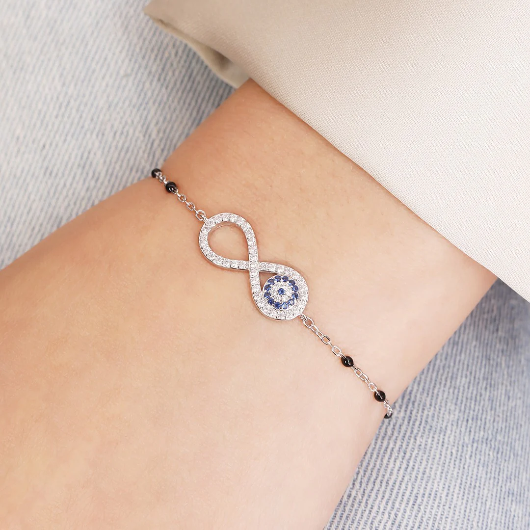 Infinity Amulet Rhodium Plated 925 Sterling Silver Bracelet - Image 2