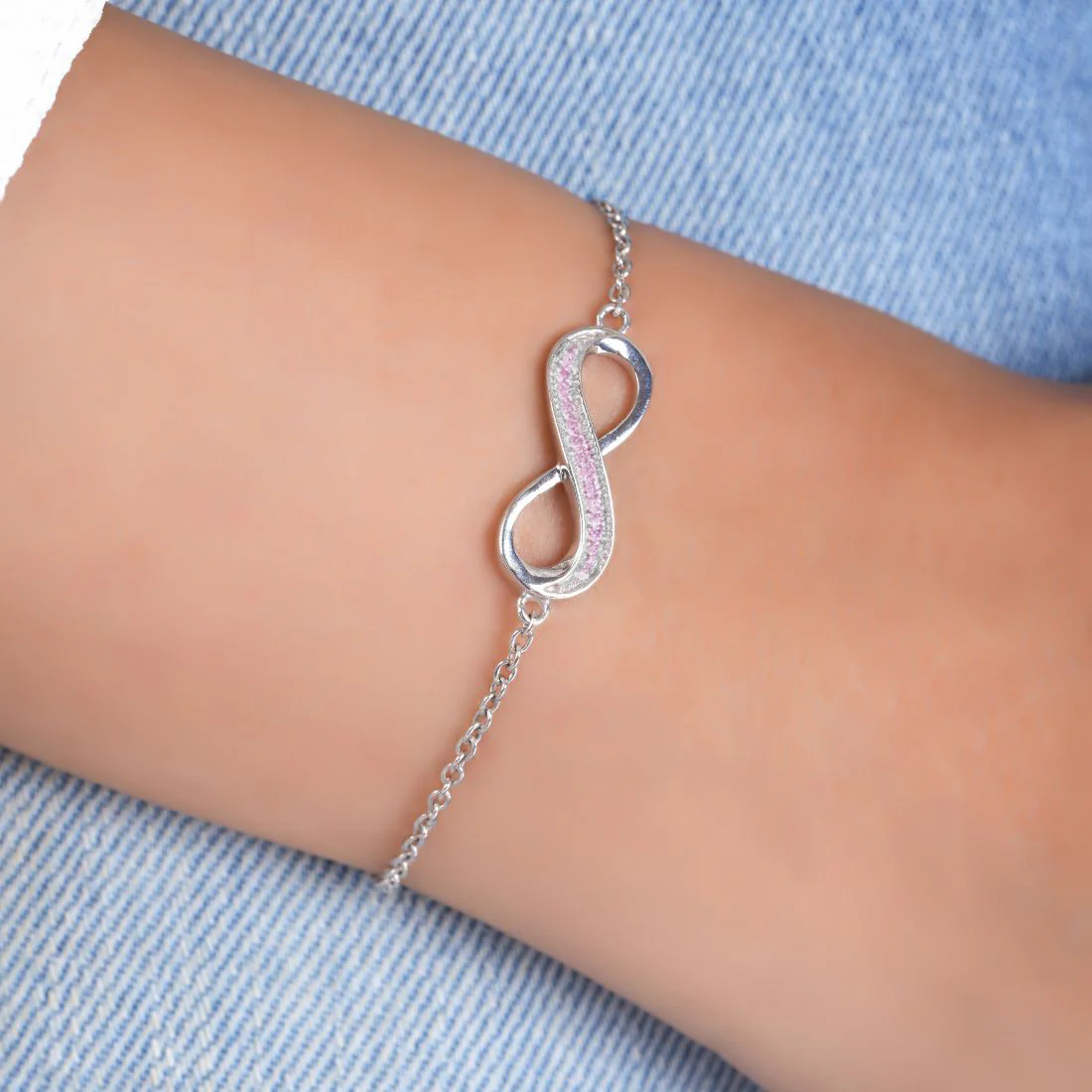 Infinity Charm Rhodium Plated 925 Sterling Silver Bracelet - Image 4