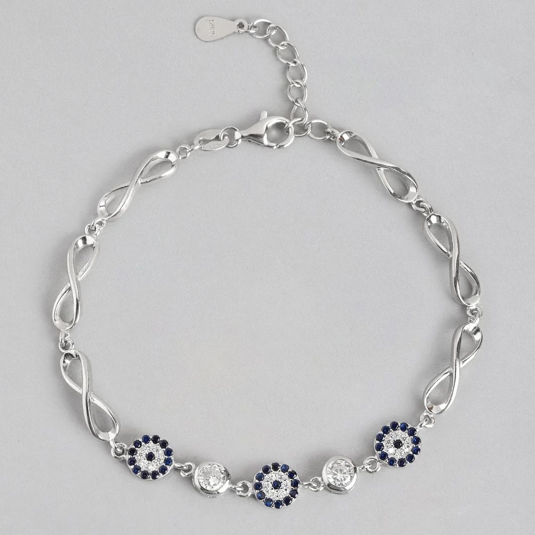 Infinity Charm Evil Eye-CZ Rhodium-Plated 925 Sterling Silver Bracelet - Image 3