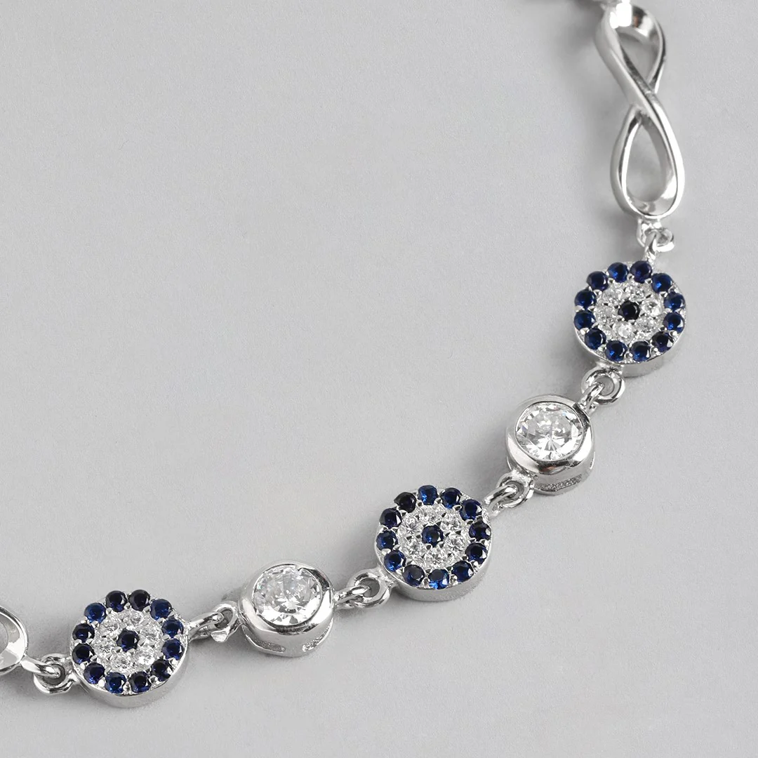 Infinity Charm Evil Eye-CZ Rhodium-Plated 925 Sterling Silver Bracelet - Image 5