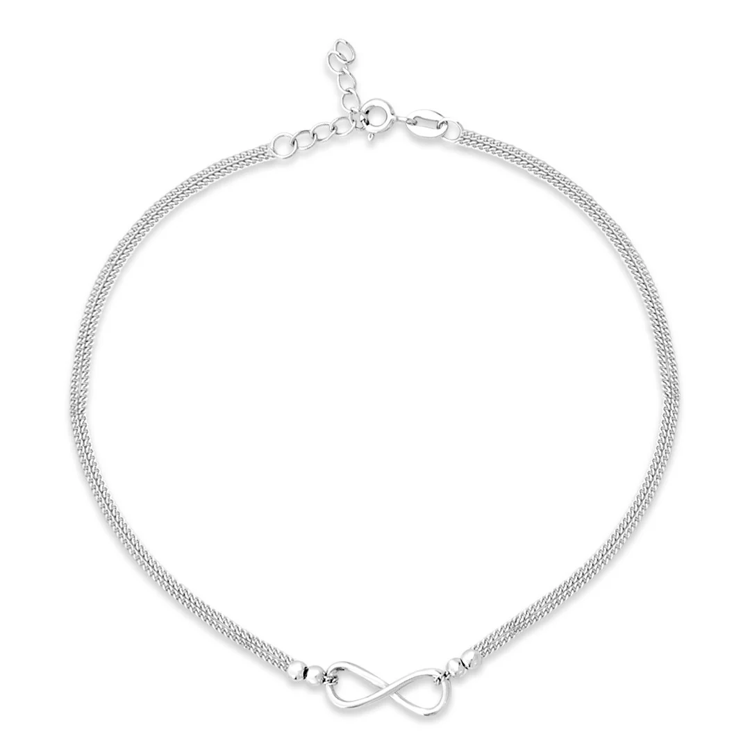 Infinity Dual Chain Rhodium Plated 925 Sterling Silver Anklet - Image 7