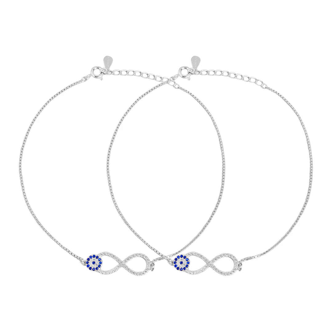 Infinity Evil Eye Silver Anklets - Image 6