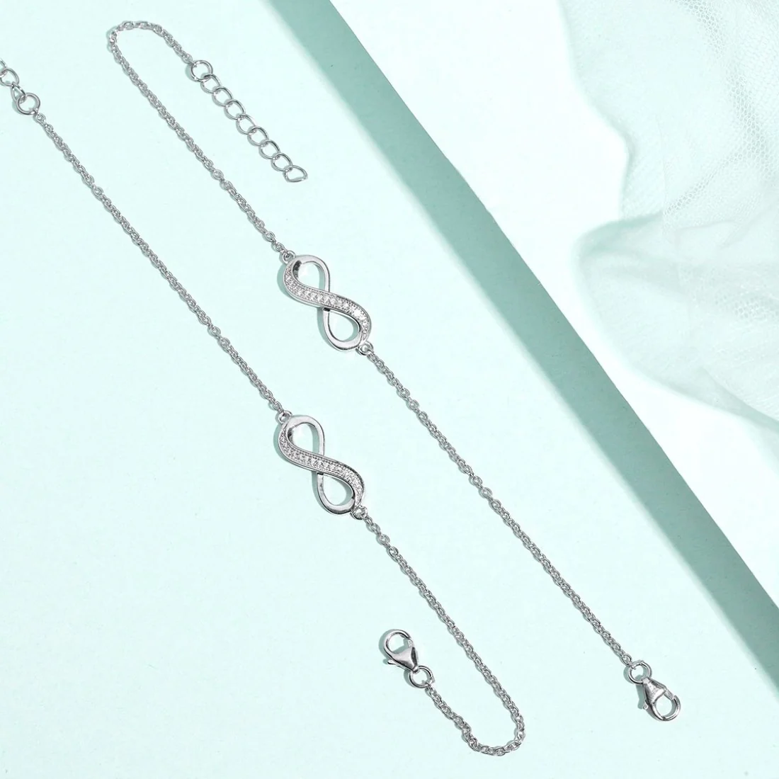 Infinity Reflections Rhodium-Plated 925 Sterling Silver Bracelet with Cubic Zirconia