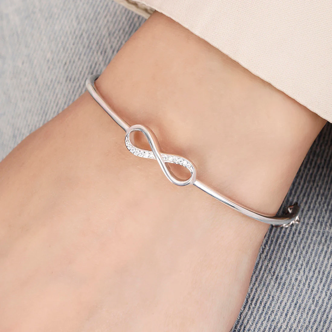 Infinity Rhodium Plated 925 Sterling Silver Bracelet - Image 2