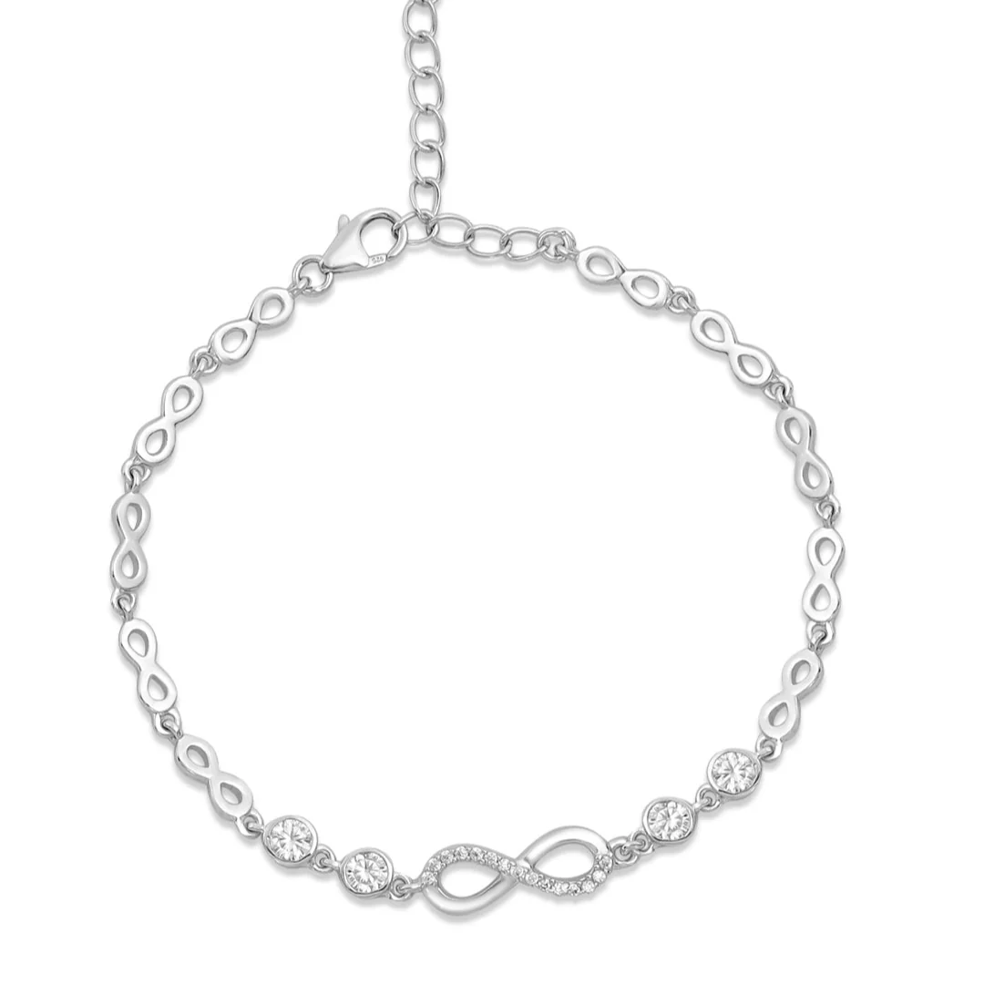 Infinity Rhodium plated CZ 925 Sterling Silver Bracelet - Image 6