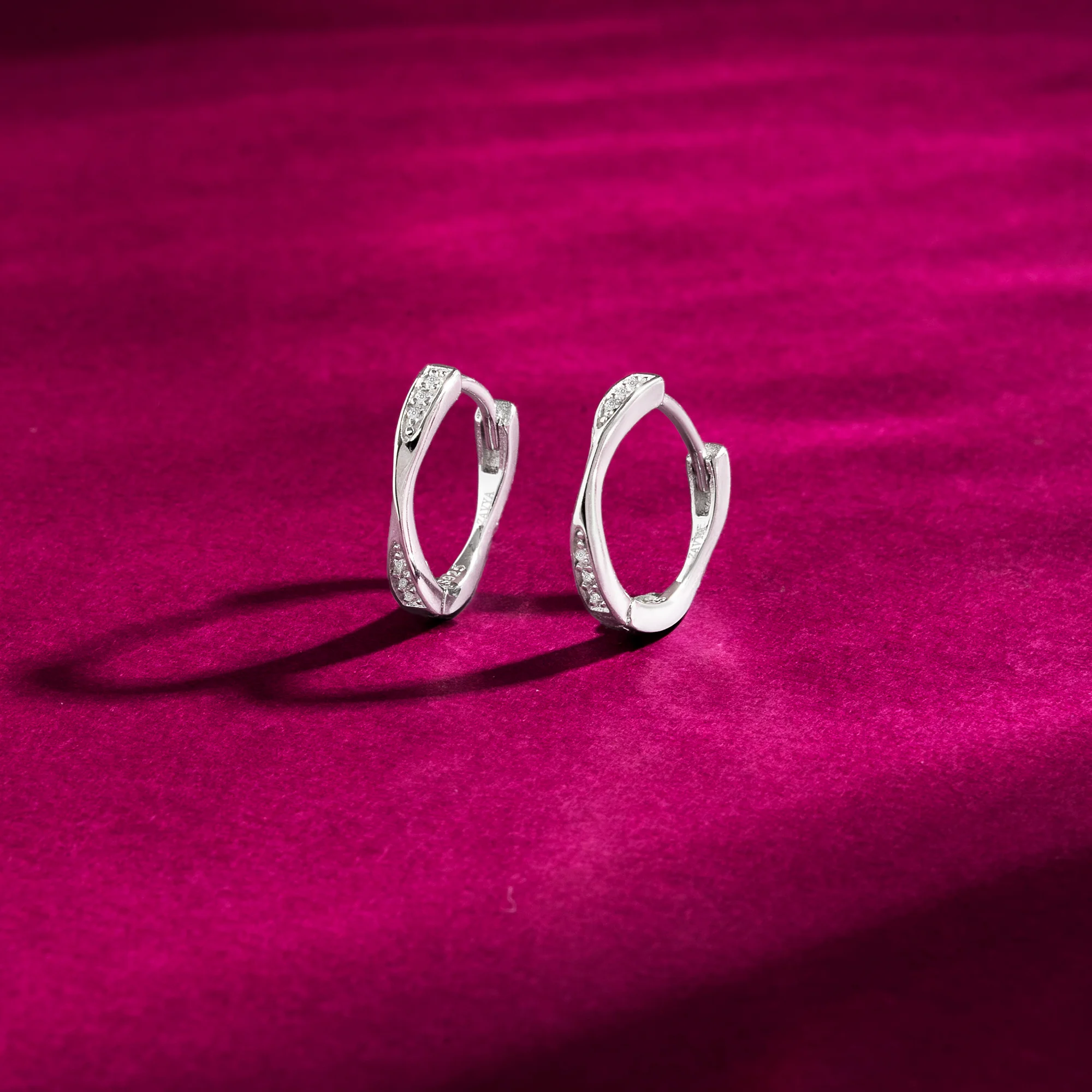 Curve of Grace Silver Hoop Rhodium Plated Earrings