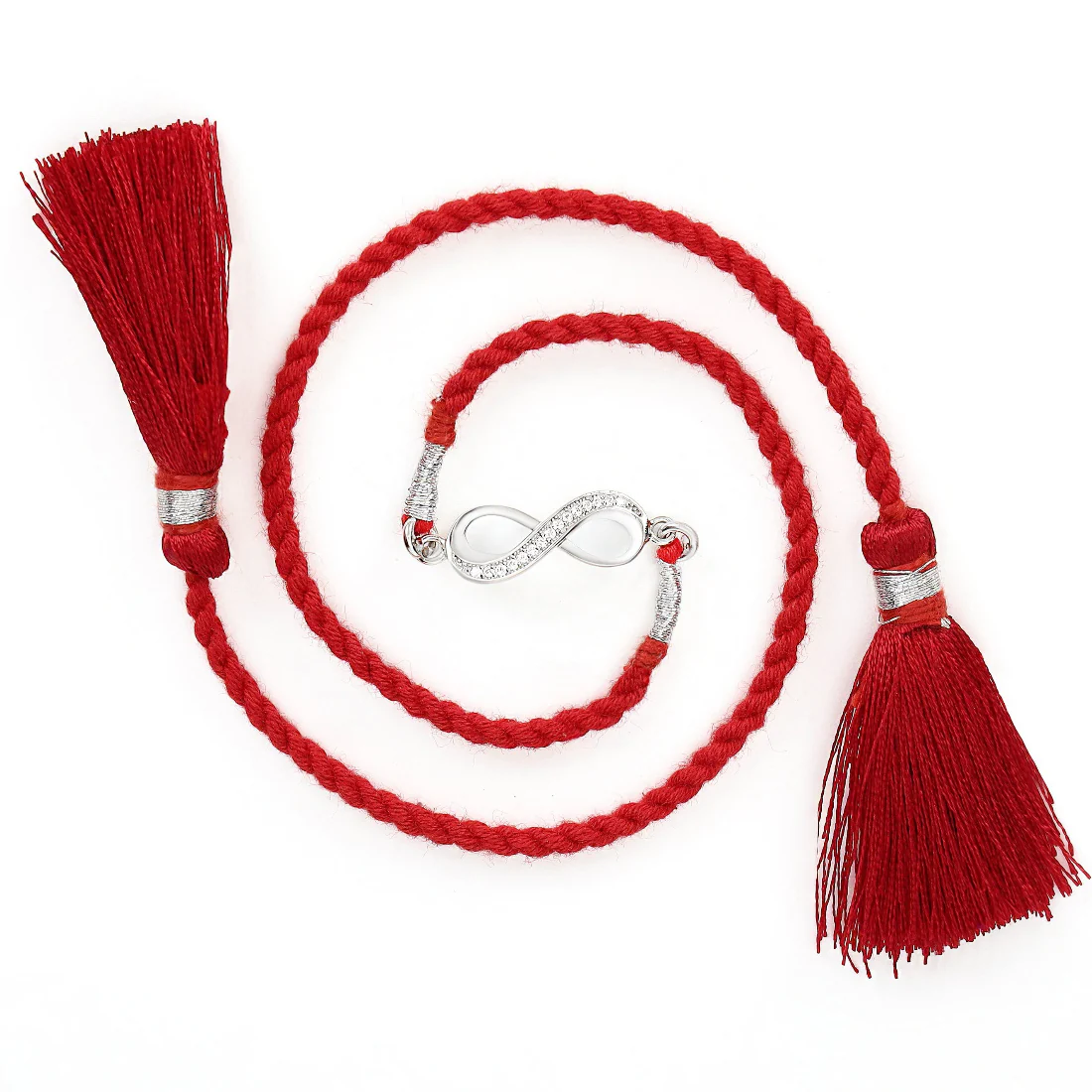 Infinity Symbol With Cubic Zirconia Rhodium-Plated Thread Rakhi For Him - Image 7