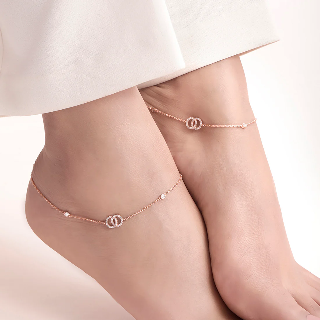 Interlinked Rose Gold Plated 925 Sterling Silver Anklet