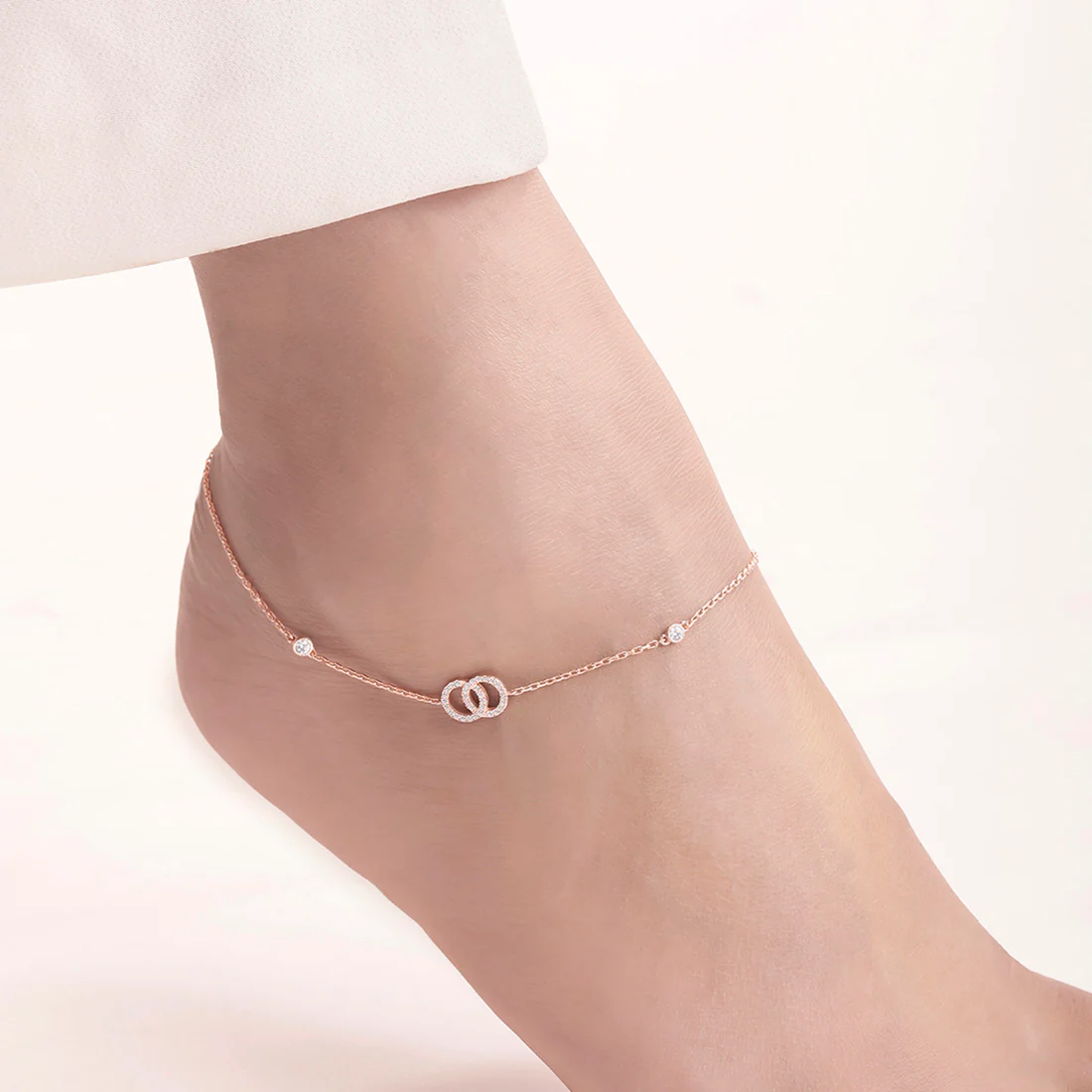 Interlinked Rose Gold Plated 925 Sterling Silver Anklet - Image 2