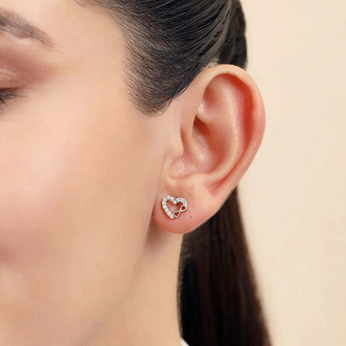 Intertwined Heart Infinity Rhodium Plated 925 Sterling Silver Earrings - Image 3