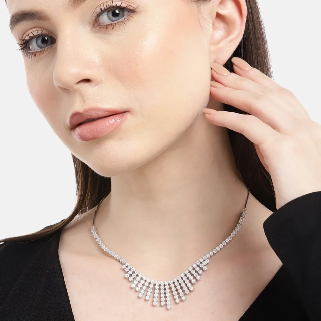 Iridescent Elegance CZ Rhodium-Plated 925 Sterling Silver Necklace - Image 2