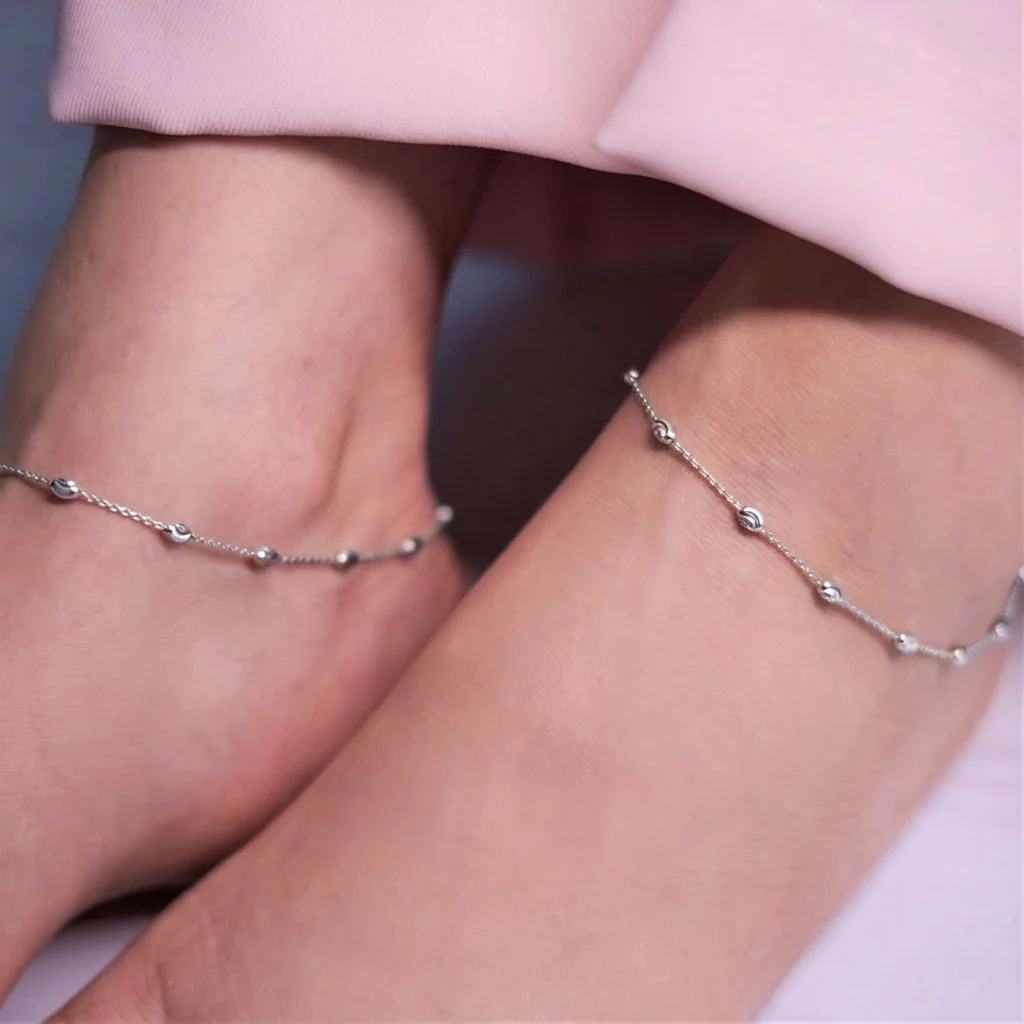 Italian Rhodium Plated 925 Silver Anklets - Image 2
