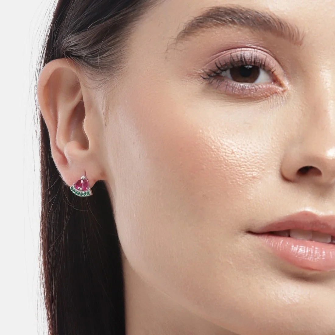 Juicy Gems 925 Sterling Silver Rhodium Plated Watermelon Pattern Earrings - Image 2