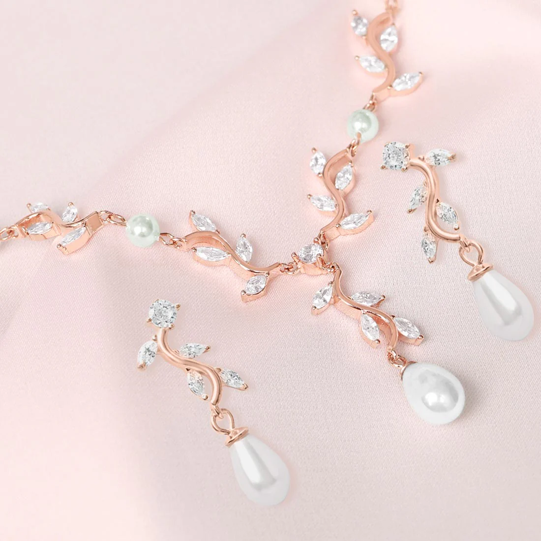 Leaf Drop Rose Gold Plated 925 Sterling Silver Jewelry Set - Image 6