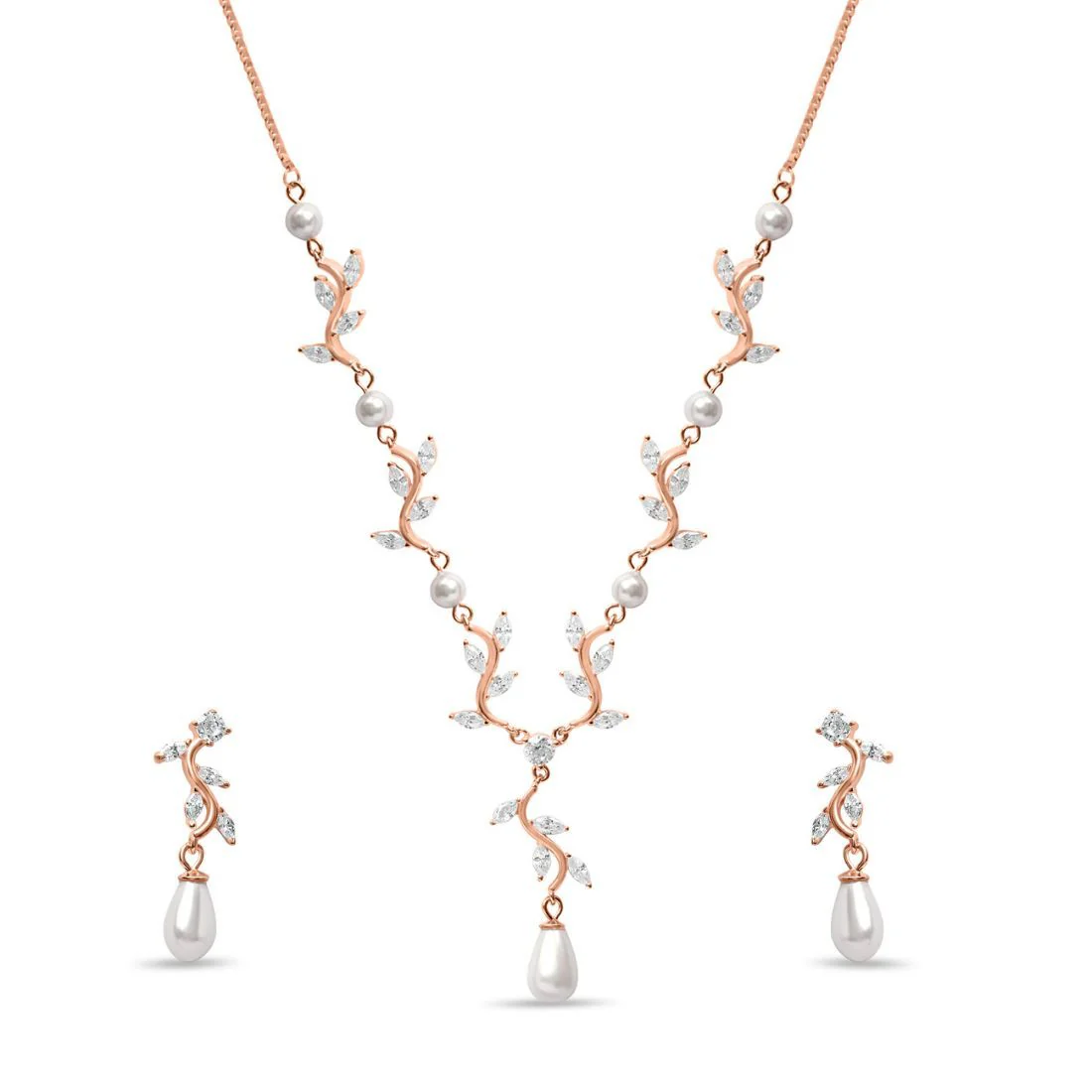 Leaf Drop Rose Gold Plated 925 Sterling Silver Jewelry Set - Image 7