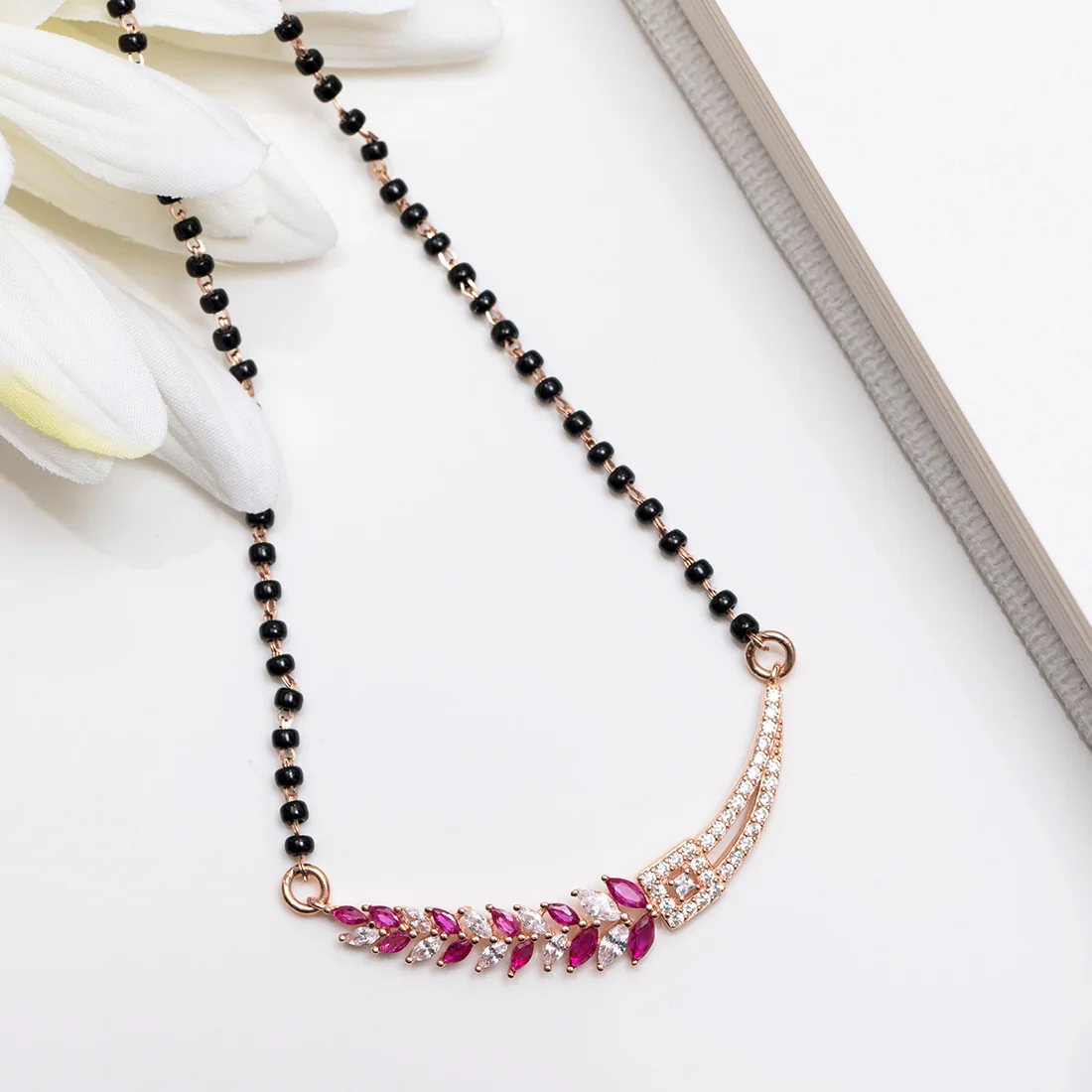 Leafy Charm Rose Gold Plated 925 Sterling Silver Mangalsutra - Image 2