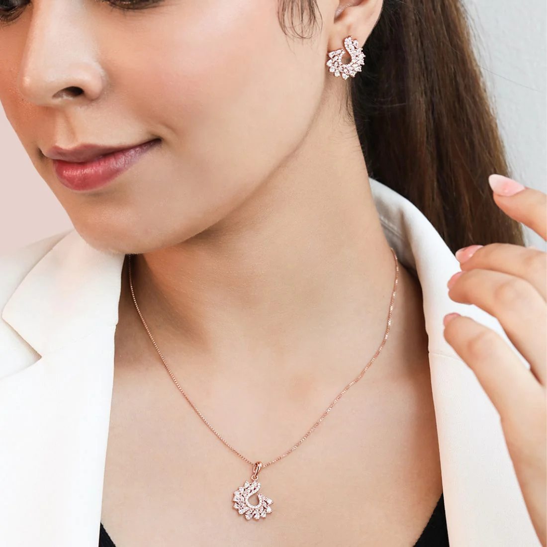 Leafy Elegance Rose Gold-Plated 925 Sterling Silver Jewelry Set - Image 2